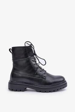 Ocieplane Botki Z Przypinkami Na Sznurowaniu Czarne Irivina