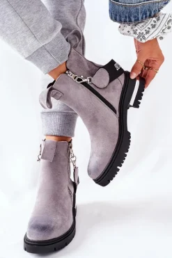 Ocieplane Botki Z Suwakiem Szare Cortona