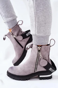 Ocieplane Botki Z Suwakiem Szare Cortona