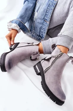 Ocieplane Botki Z Suwakiem Szare Cortona