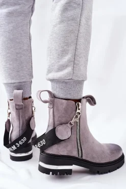 Ocieplane Botki Z Suwakiem Szare Cortona