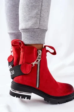Ocieplane Botki Z Suwakiem Czerwone Cortona