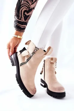 Ocieplane Botki Z Suwakiem Beżowe Cortona