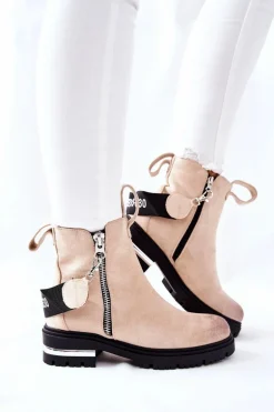 Ocieplane Botki Z Suwakiem Beżowe Cortona