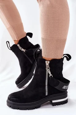 Ocieplane Botki Z Suwakiem Czarne Cortona