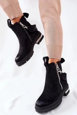 Ocieplane Botki Z Suwakiem Czarne Cortona