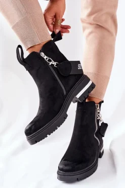 Ocieplane Botki Z Suwakiem Czarne Cortona