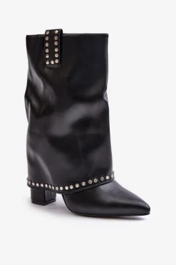 Ocieplane Botki Z Wywiniętą Cholewką Na Słupku Czarne Tamalis