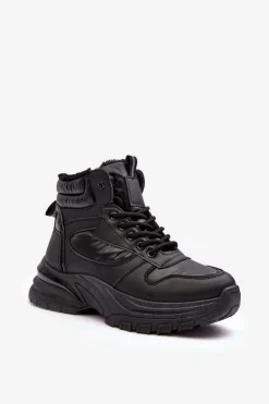 Ocieplane Buty Sportowe Damskie Sznurowane Czarne Dejana