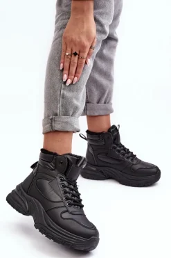 Ocieplane Buty Sportowe Damskie Sznurowane Czarne Dejana