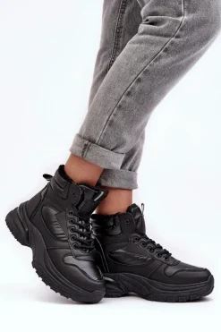 Ocieplane Buty Sportowe Damskie Sznurowane Czarne Dejana