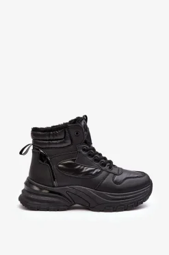 Ocieplane Buty Sportowe Damskie Sznurowane Czarne Dejana