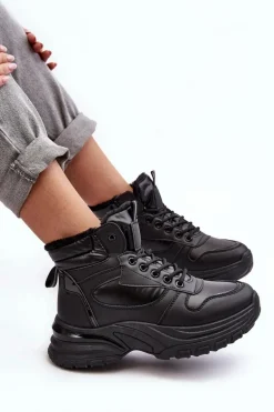 Ocieplane Buty Sportowe Damskie Sznurowane Czarne Dejana