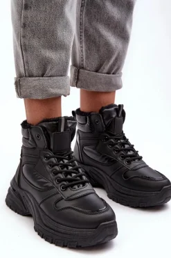 Ocieplane Buty Sportowe Damskie Sznurowane Czarne Dejana