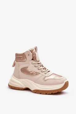 Ocieplane Buty Sportowe Damskie Sznurowane Beżowe Dejana