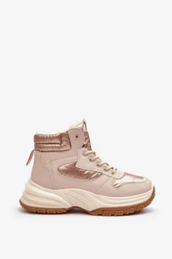 Ocieplane Buty Sportowe Damskie Sznurowane Beżowe Dejana