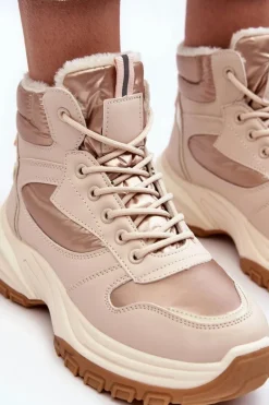 Ocieplane Buty Sportowe Damskie Sznurowane Beżowe Dejana