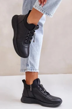 Ocieplane Buty Sportowe Skórzane Na Zamek Artiker 55C0041 Czarne