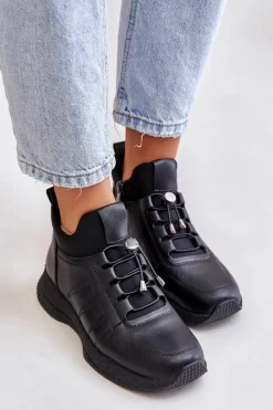 Ocieplane Buty Sportowe Skórzane Na Zamek Artiker 55C0041 Czarne