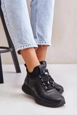 Ocieplane Buty Sportowe Skórzane Na Zamek Artiker 55C0041 Czarne