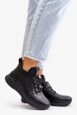 Ocieplane Buty Sportowe Skórzane Na Zamek Artiker 55C0041 Czarne