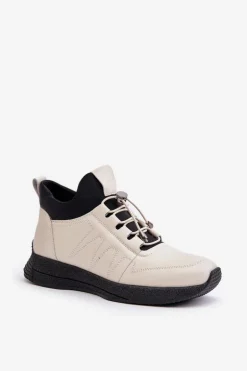 Ocieplane Buty Sportowe Skórzane Na Zamek Artiker 55C0038 Beżowe