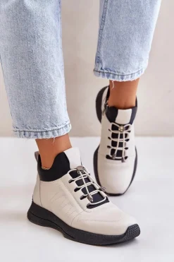 Ocieplane Buty Sportowe Skórzane Na Zamek Artiker 55C0038 Beżowe