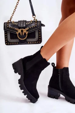 Ocieplane Damskie Botki Na Suwak Czarne Lenaris