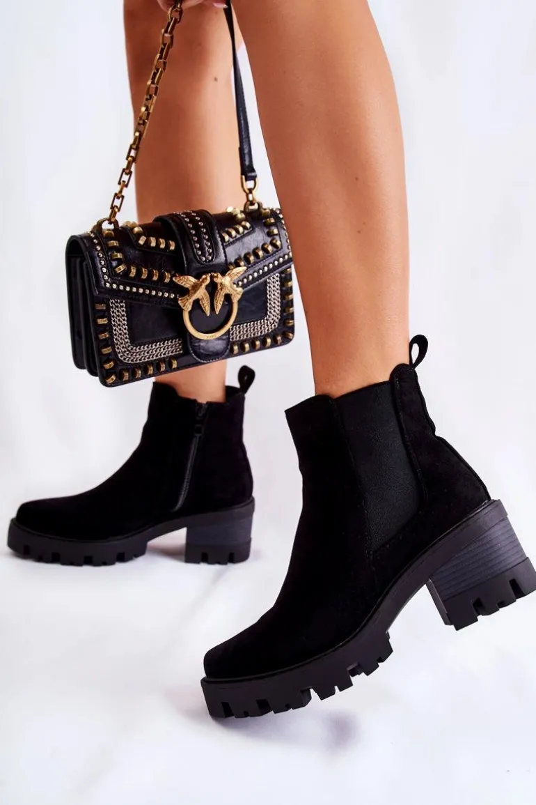 Ocieplane Damskie Botki Na Suwak Czarne Lenaris