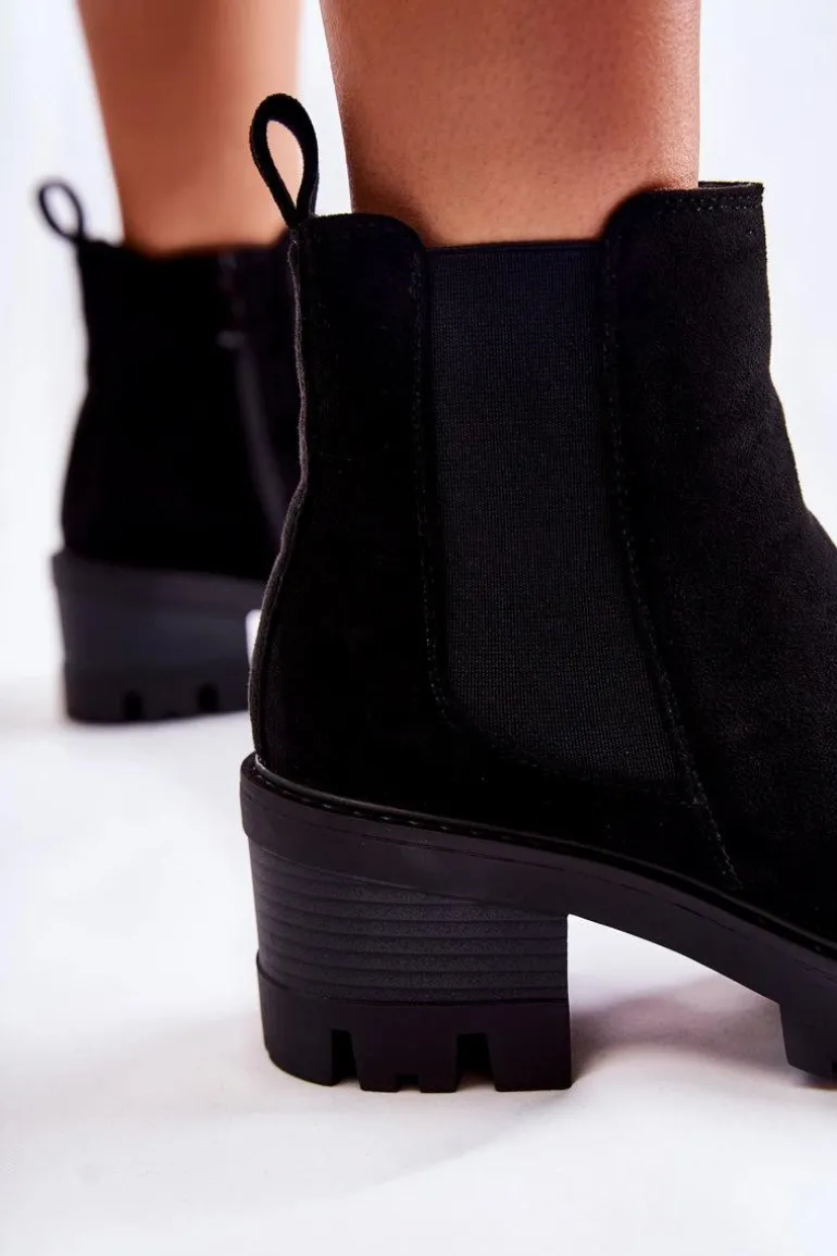 Ocieplane Damskie Botki Na Suwak Czarne Lenaris