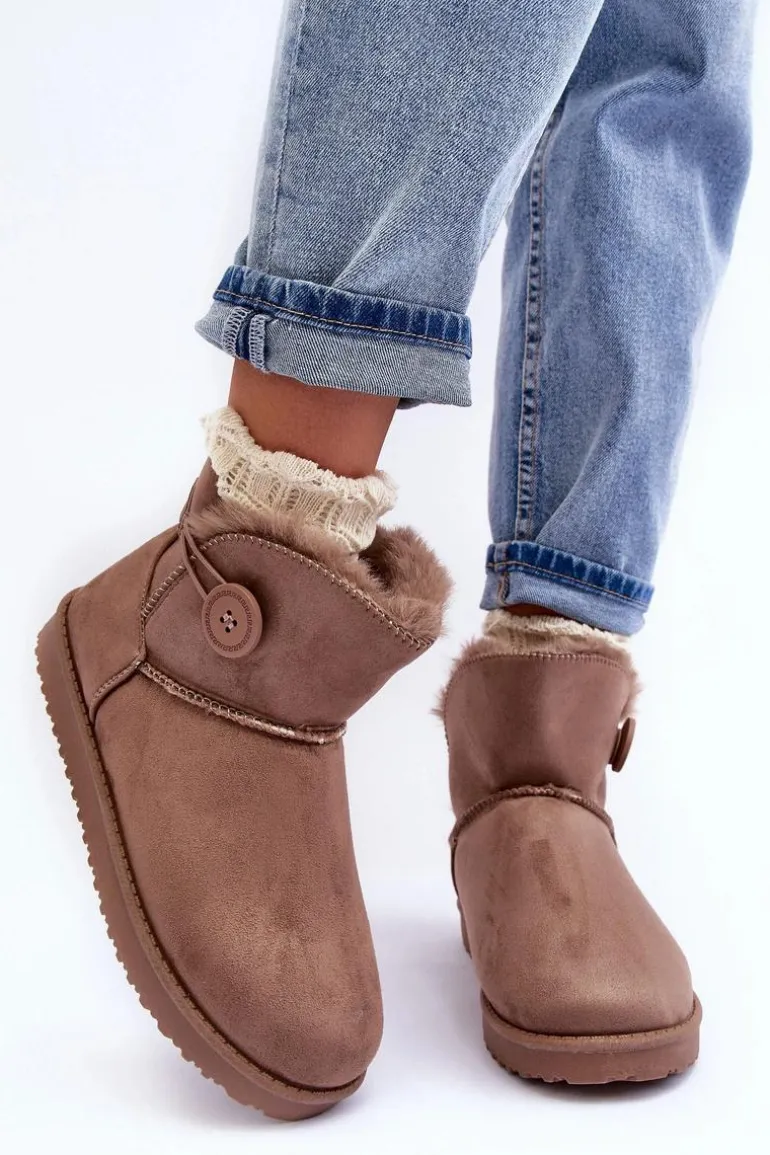 Ocieplane Damskie Śniegowce Z Ozdobą Ciemnobeżowe Siriol