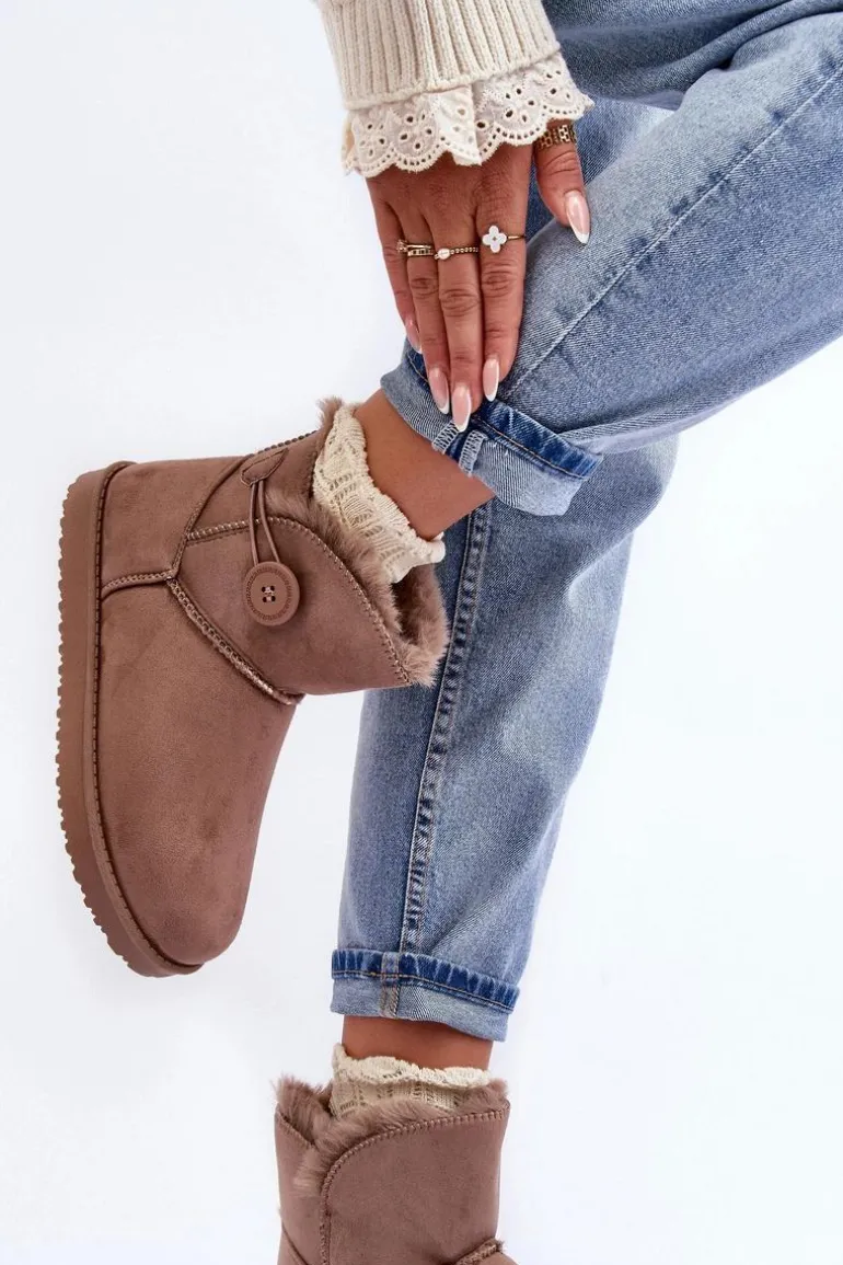 Ocieplane Damskie Śniegowce Z Ozdobą Ciemnobeżowe Siriol