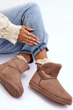 Ocieplane Damskie Śniegowce Z Ozdobą Ciemnobeżowe Siriol