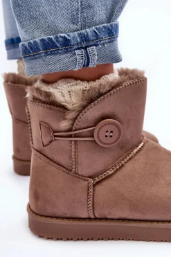 Ocieplane Damskie Śniegowce Z Ozdobą Ciemnobeżowe Siriol