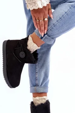 Ocieplane Damskie Śniegowce Z Ozdobą Czarne Siriol