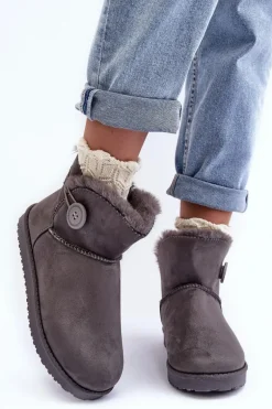 Ocieplane Damskie Śniegowce Z Ozdobą Szare Siriol