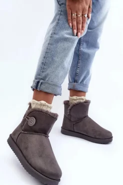 Ocieplane Damskie Śniegowce Z Ozdobą Szare Siriol