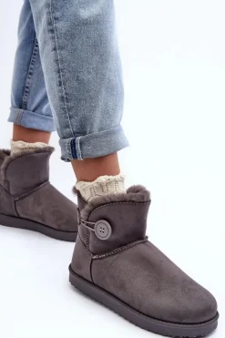 Ocieplane Damskie Śniegowce Z Ozdobą Szare Siriol