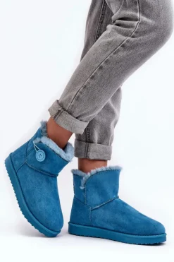 Ocieplane Damskie Śniegowce Z Ozdobą Niebieskie Siriol