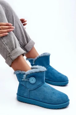 Ocieplane Damskie Śniegowce Z Ozdobą Niebieskie Siriol