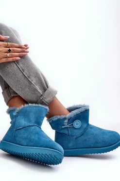 Ocieplane Damskie Śniegowce Z Ozdobą Niebieskie Siriol