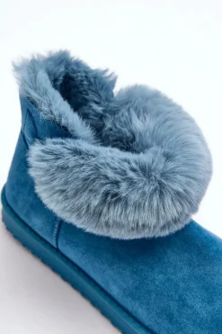 Ocieplane Damskie Śniegowce Z Ozdobą Niebieskie Siriol