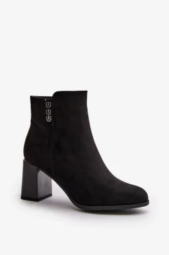 Ocieplane Eko Zamszowe Botki Damskie Na Słupku Zapinane Na Zamek Czarne Erillia