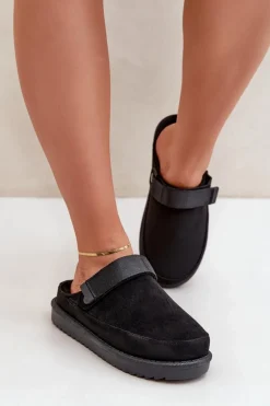 Ocieplane Kapcie Damskie Na Platformie Czarne Neliel