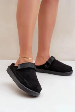 Ocieplane Kapcie Damskie Na Platformie Czarne Neliel