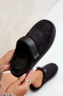 Ocieplane Kapcie Damskie Na Platformie Czarne Neliel