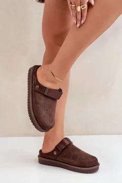 Ocieplane Kapcie Damskie Na Platformie Czekoladowe Neliel