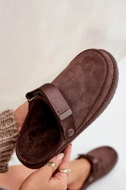 Ocieplane Kapcie Damskie Na Platformie Czekoladowe Neliel