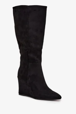 Ocieplane Kozaki Damskie Na Koturnie Czarne Rosina