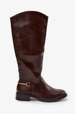 Ocieplane Kozaki Damskie Na Płaskim Obcasie Z Ozdobnym Detalem Czekoladowe Renaya